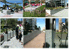 Flamed Pavers, Bench, Planter, kerb & Rock Face Bench Wall